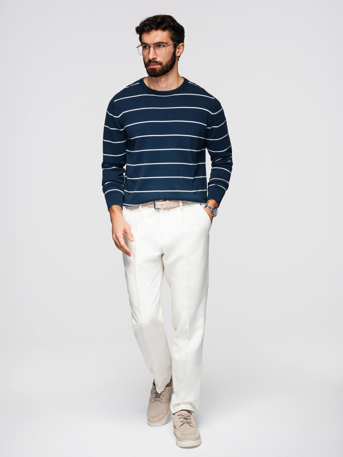Pulover casual bărbătesc cu dungi orizontale - albastru marin V1 OM-SWSW-0143