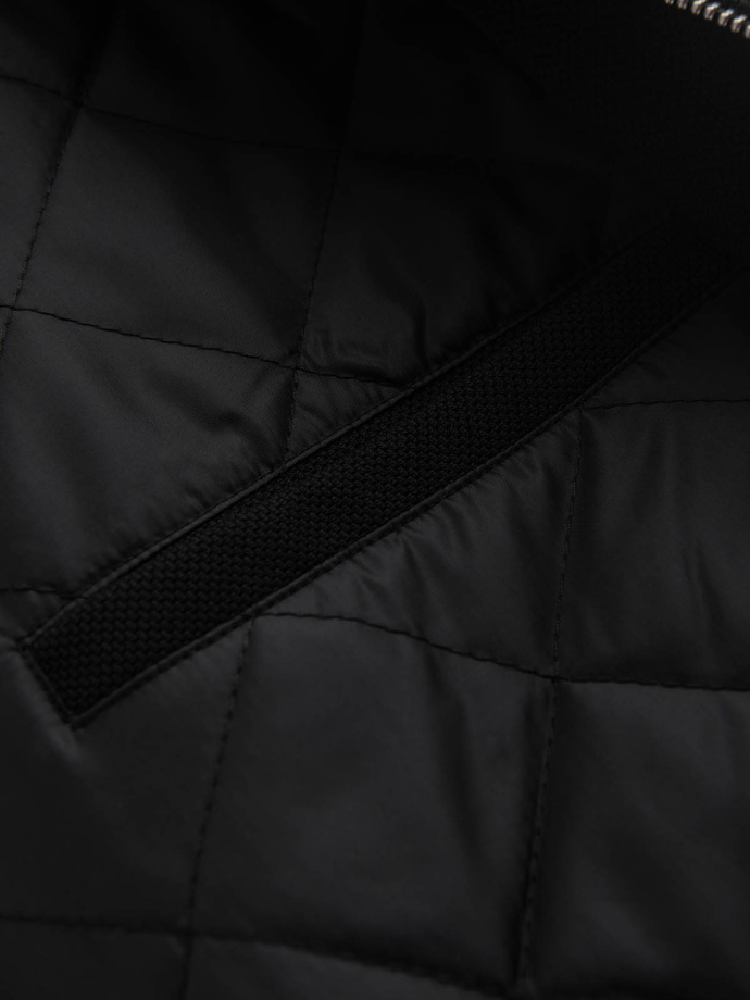 Jachetă biker pentru bărbați cu guler înalt și buzunare - negru V2 OM-JALP-0157