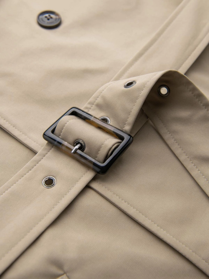 Elegantný pánsky plášť SLIM FIT s opaskom - béžový V1 OM-COSC-0126