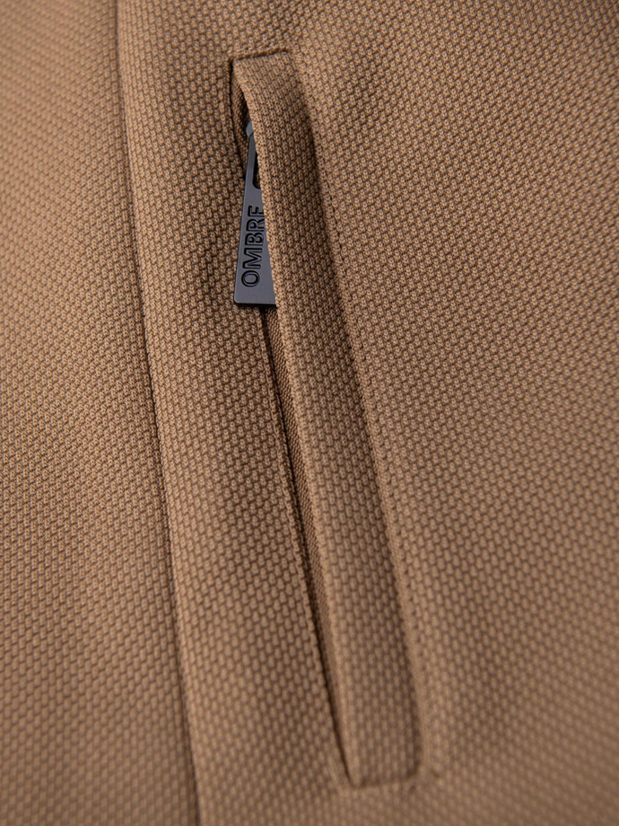 Structured fitted coat for men with high collar - light brown V4 OM-COWC-0136