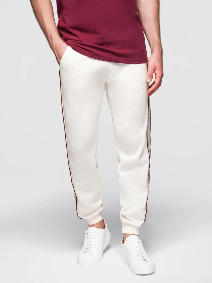 Men's sport jogger pants with stripes - cream V2 OM-PASK-0284