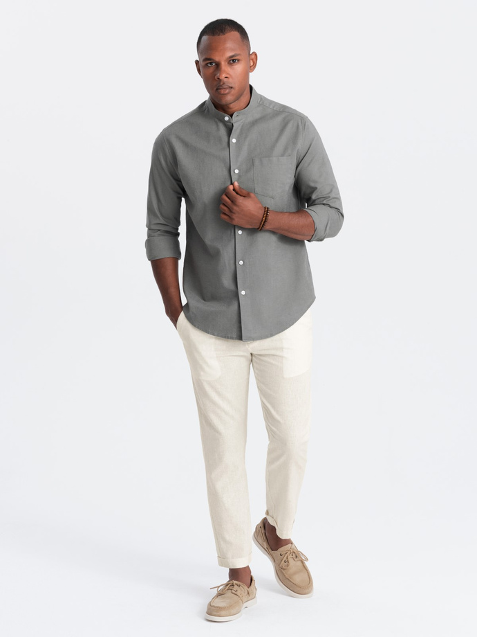 Men's linen blend roll-up chino pants - cream V2 OM-PACP-0198