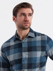 Men's plaid flannel shirt - blue V4 OM-SHCS-0150