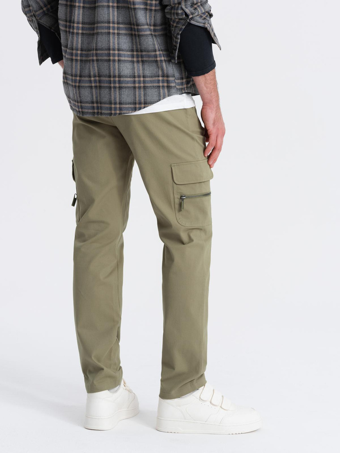 Pantaloni cargo STRAIGHT LEG pentru bărbați cu buzunare cu fermoar - olive V2 OM-PACG-0204