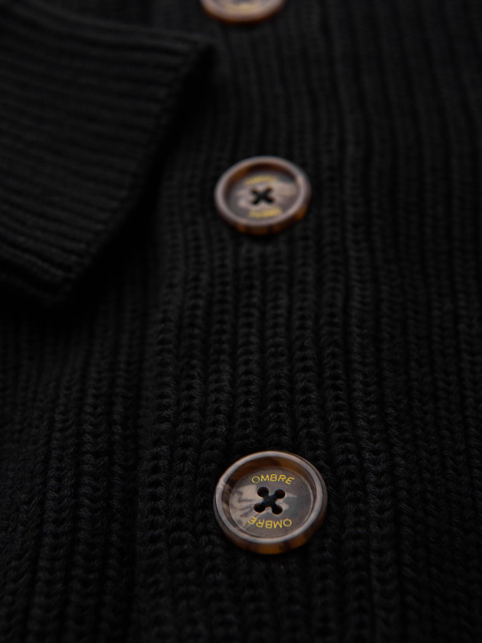 Pulover cardigan din bumbac pentru bărbați cu guler șal - negru V4 OM-SWCD-0153