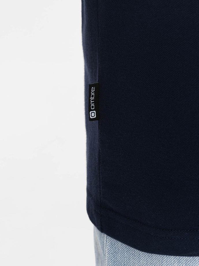 Tricou polo pentru bărbați cu dungi în două tonuri - albastru marin V1 OM-POSS-0127