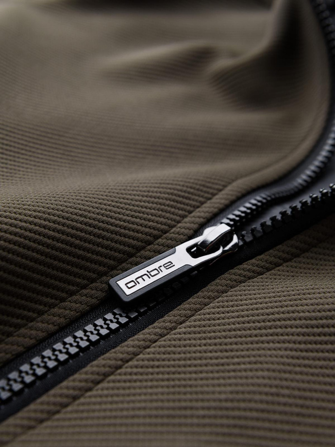 Pánská bunda BIKER ze strukturované tkaniny - tmavě olivově zelená V1 OM-JANP-0138