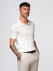 Men's horizontal striped viscose polo shirt - white and beige V4 OM-POSS-0145