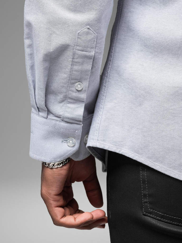 Cămașă oxford elegantă pentru bărbați cu broderie și buzunar - albastru V1 OM-SHOS-0173