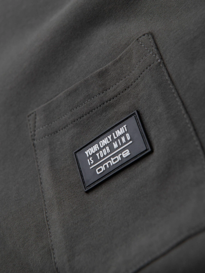 Men's casual t-shirt with pocket patch - graphite V11 OM-TSCT-0109