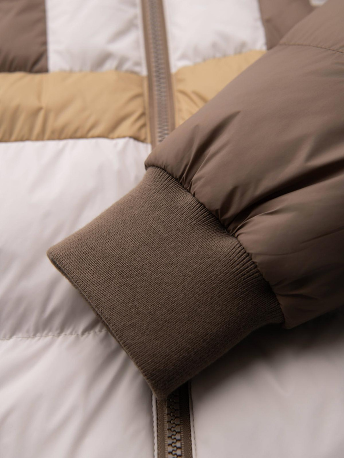 Colorful retro men's sports jacket - beige and white V2 OM-JALP-0296