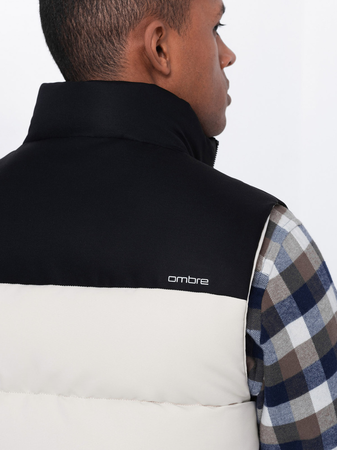 Bluză fără mâneci matlasată contrastantă pentru bărbați - crem V1 OM-JAVJ-0161