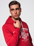 Men's hooded sweatshirt with college print - red V1 B1714