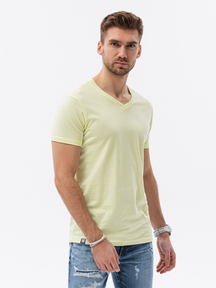 BASIC classic men's tee-shirt with serape neckline - lime green V24 S1369