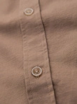Men's linen shirt with classic collar and pockets REGULAR FIT - light brown V7 OM-SHCS-0134