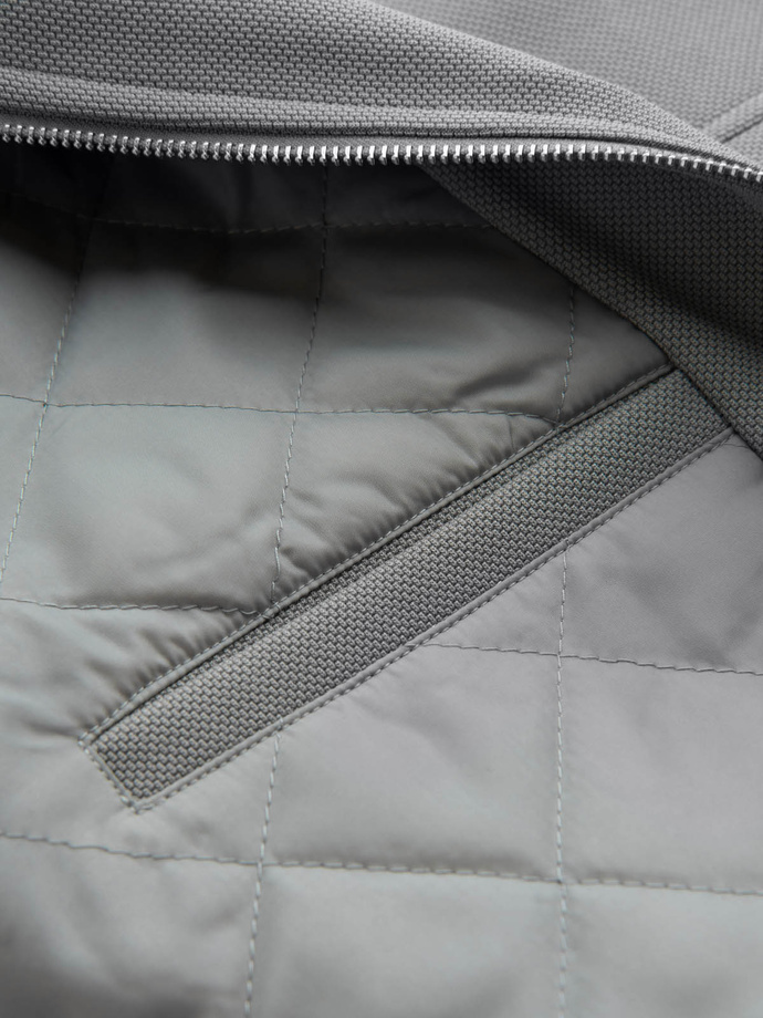 Jachetă biker pentru bărbați cu buzunare și guler - gri V3 OM-JALP-0157