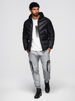 Modern quilted men's jacket of combined materials - black V1 OM-JAHP-0303