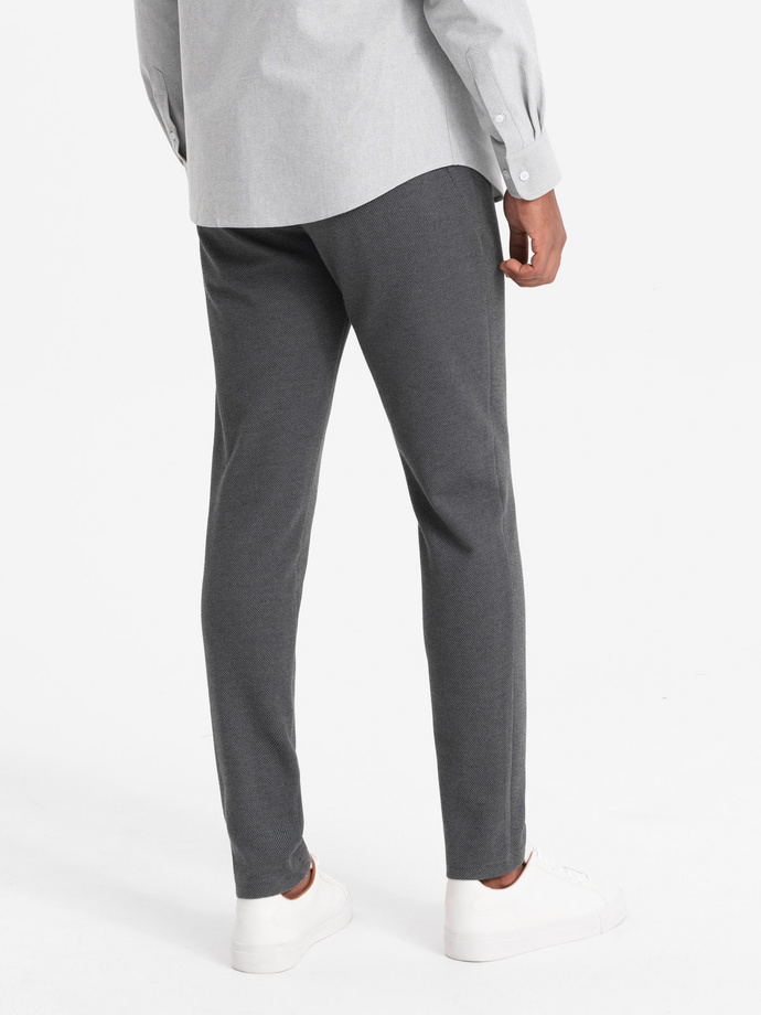 Men's knitted pants with elastic waistband - dark grey V2 OM-PACP-0116