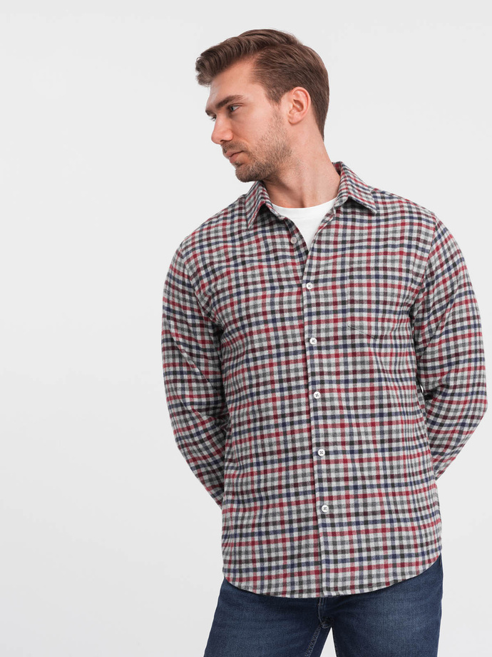 Cămașă bărbătească din flanelă cu carouri - albastru marin și roșu V3 OM-SHCS-0150