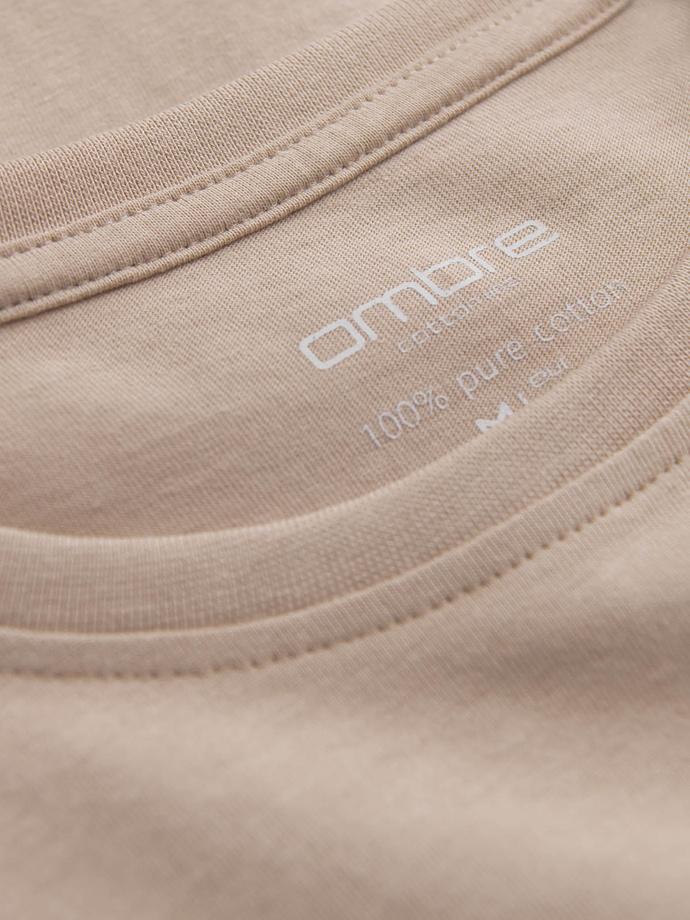 Vyriški BASIC marškinėliai ilgomis rankovėmis su apvalia iškirpte - smėlio spalvos V8 OM-LSBL-0106