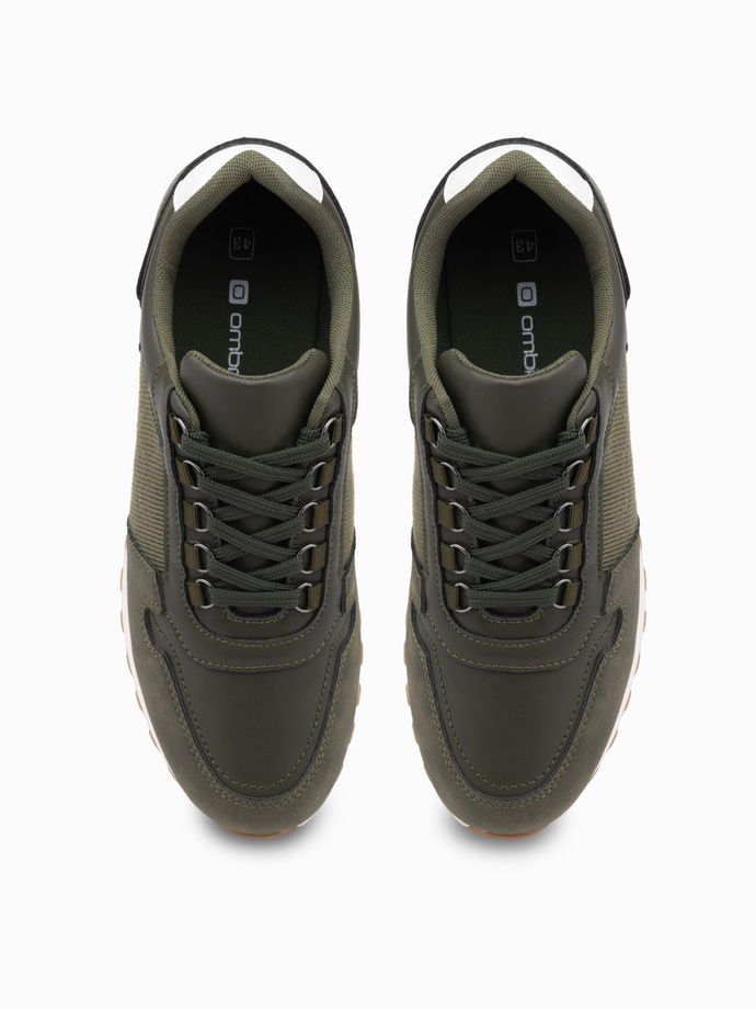 Pantofi sport pentru bărbați din material combinat Patchwork - dark olive V4 OM-FOSL-0144