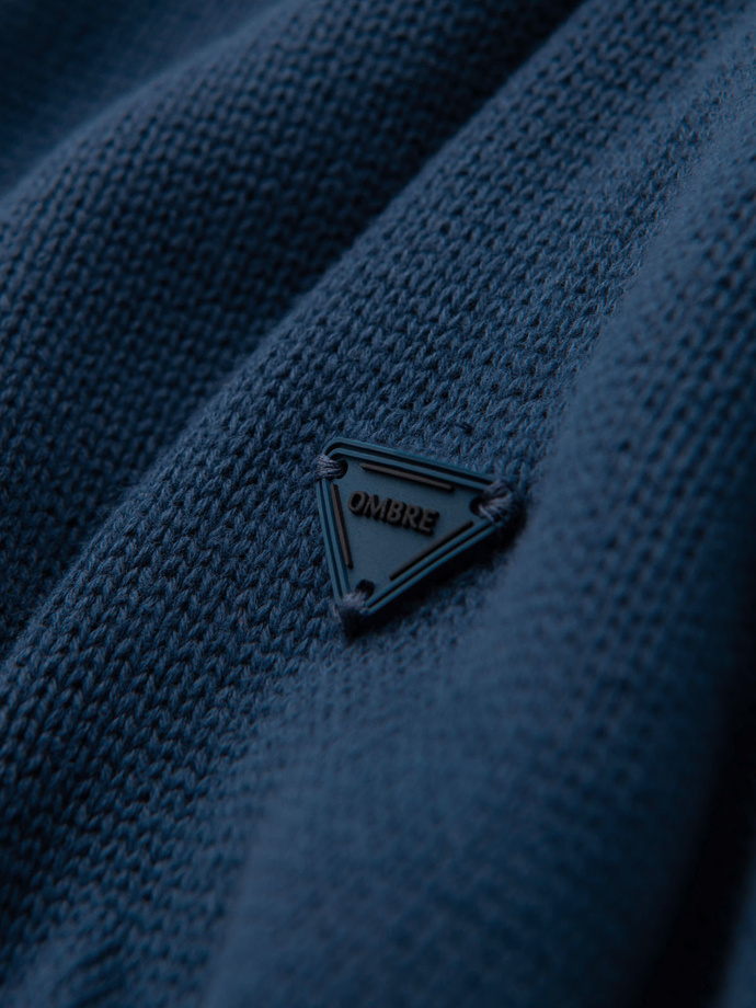 Pánský pletený svetr s rolákem - tmavě modrý V2 OM-SWTN-0163