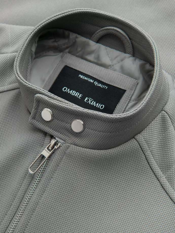 Vyriška dviratininko striukė su kišenėmis ir apykakle - pilka V3 OM-JALP-0157