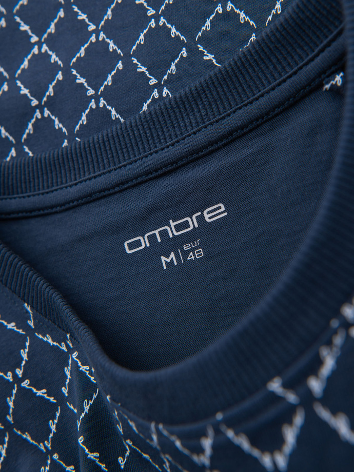 Men's full print knit shirt - navy blue V1 OM-TSFP-0250