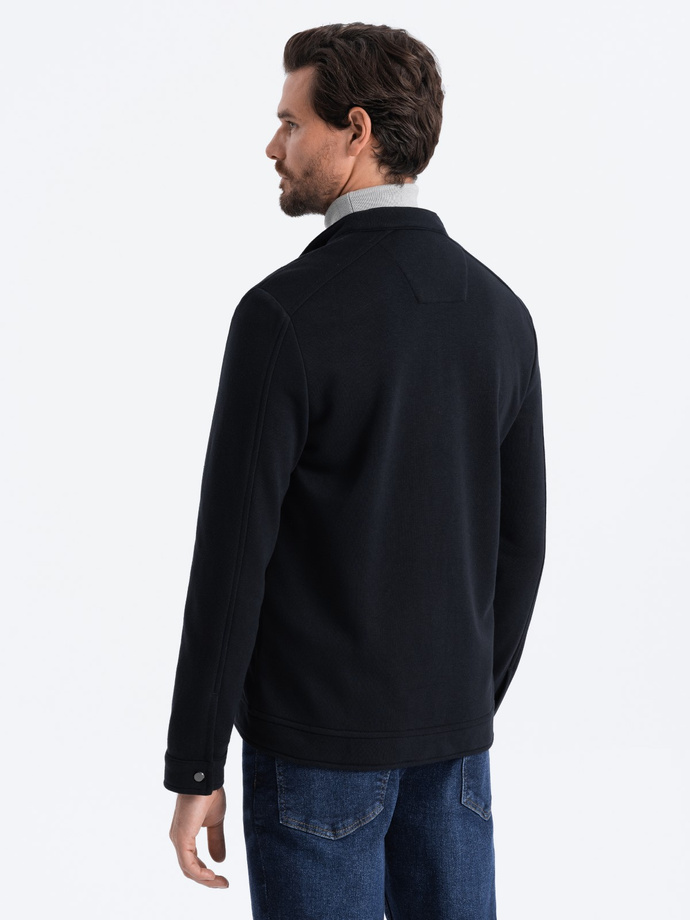 Men's unbuttoned sweatshirt with stand-up collar - black V5 OM-SSZP-22FW-005