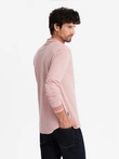 Men's melange polo longsleeve with embroidery - pink melange V2 OM-POLS-0129