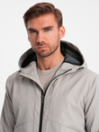 Men's lightweight jacket with mesh lining and hood - grey V6 OM-JANP-0149