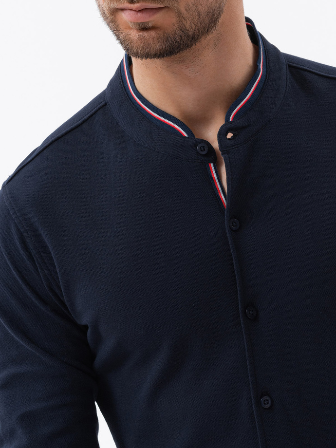 Men's long sleeve knit shirt - navy blue V2 K542