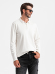 Men's polo longsleeve with zippered collar - white V1 OM-POLS-0130
