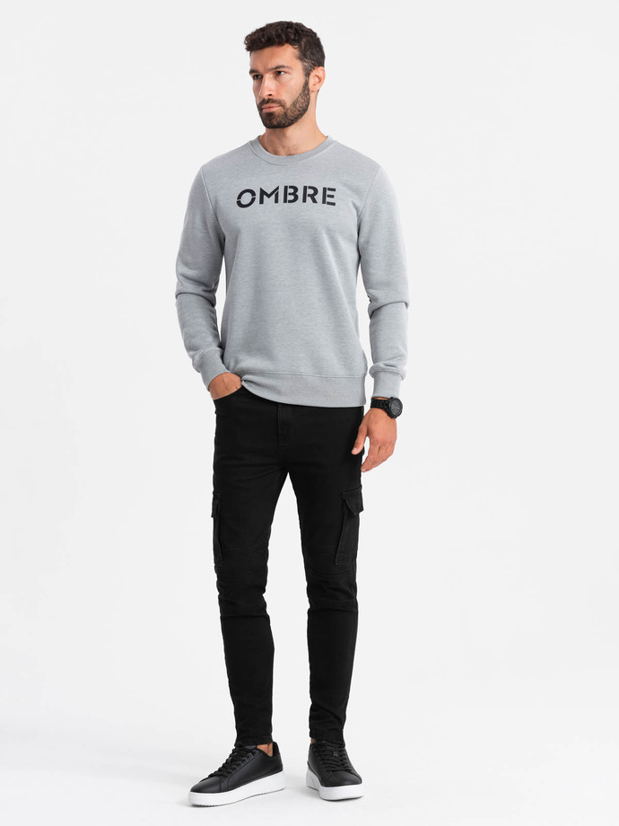 Classic men's sweatshirt with inscription - gray melange V1 OM-SSPS-0181 OM-SSPS-0181