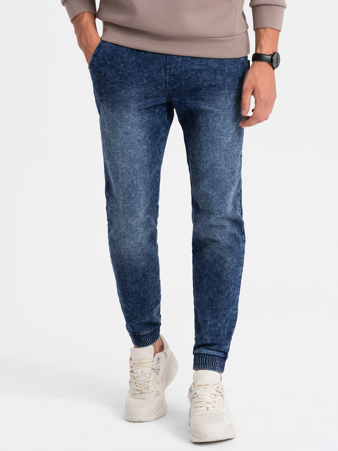 Pantaloni JOGGERY din denim marmorat pentru bărbați - albastru închis V1 OM-PADJ-0133