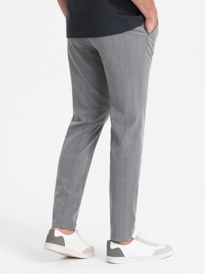 Men's classic cut pants in a delicate check - grey V3 OM-PACP-0187