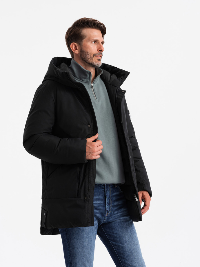 Pánska dlhá sezónna bunda v outdoorovom štýle - čierna V1 OM-JALJ-0202