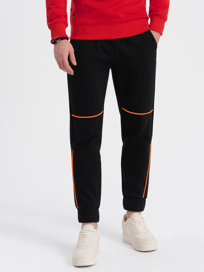 Men's sweatpants with contrast stitching - black V1 OM-PASK-0145