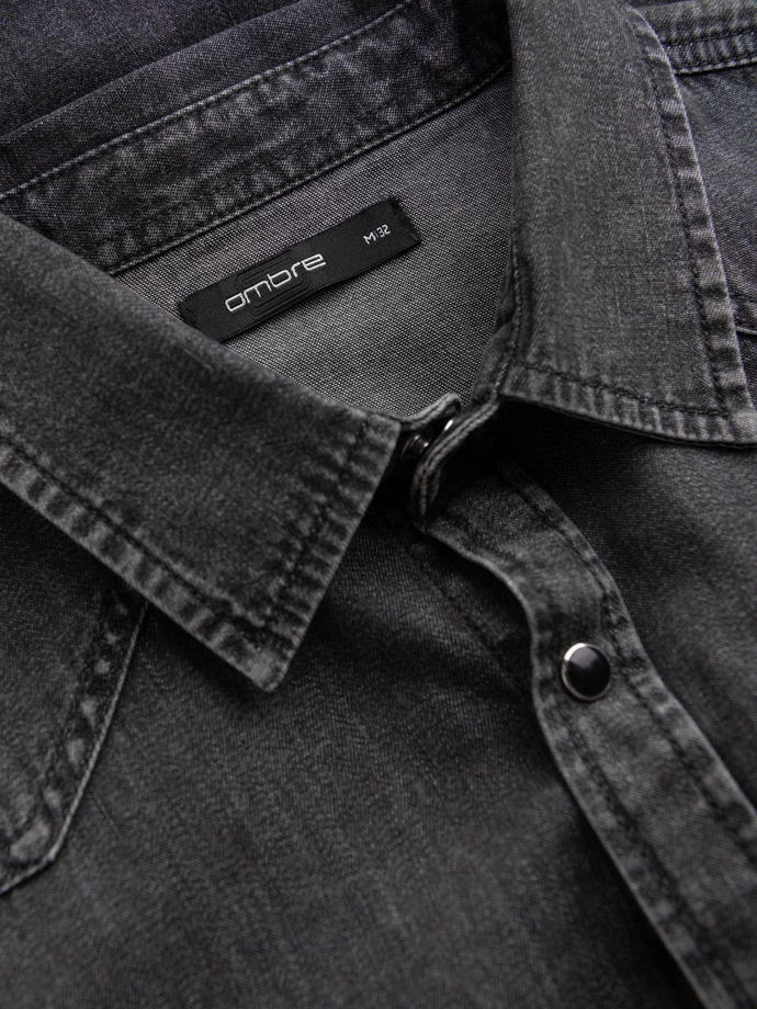 Pánská džínová košile na patentky s kapsami - černá V3 OM-SHDS-0115
