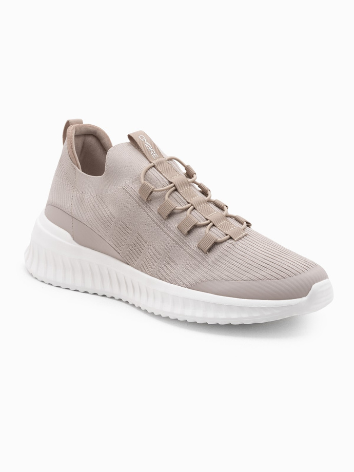 Pánske slip-on tenisky z ľahkých materiálov - béžové V3 OM-FOKS-0149