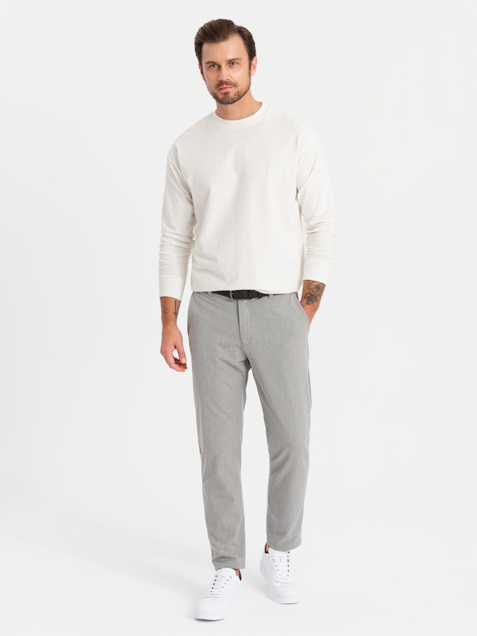 Vyriški medvilniniai LOOSE FIT marškinėliai ilgomis rankovėmis su apvalia iškirpte - kreminės spalvos V2 OM-LSBC-0129 