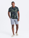 Tricou bărbătesc cu imprimeu integral și frunze contrastante - albastru marin V5 OM-TSFP-0180