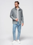 Men's button-down sweatshirt with stand-up collar - grey melange V7 OM-SSZP-0240