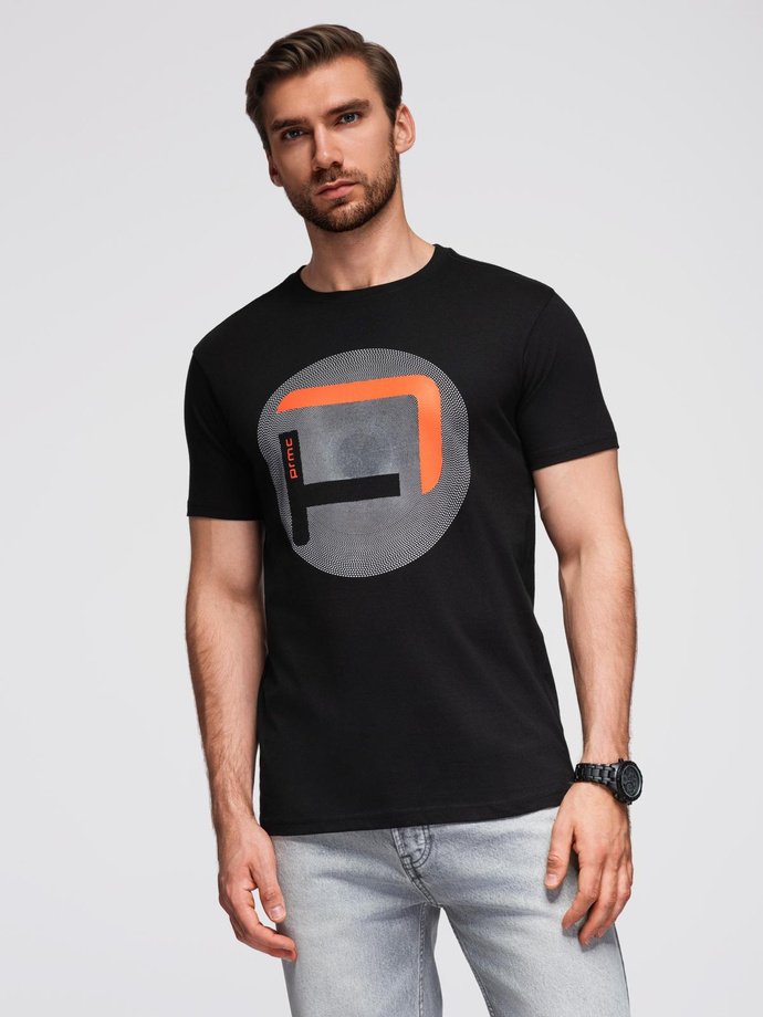 Tricou bărbătesc cu imprimeu mare - negru V2 OM-TSPT-0245