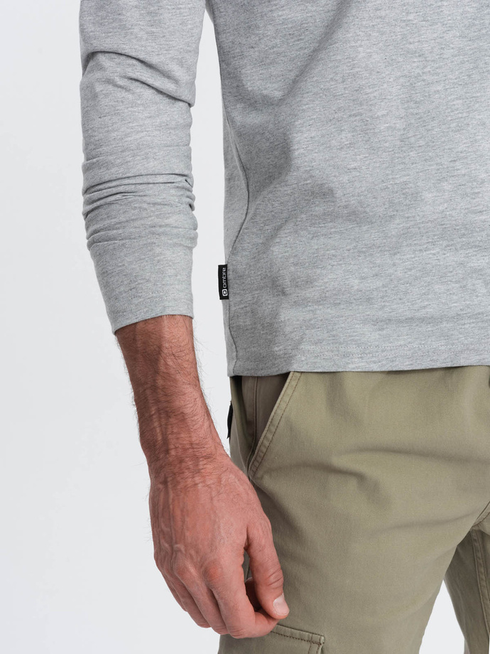 BASIC men's longsleeve with round neckline - grey melange V3 OM-LSBL-0106