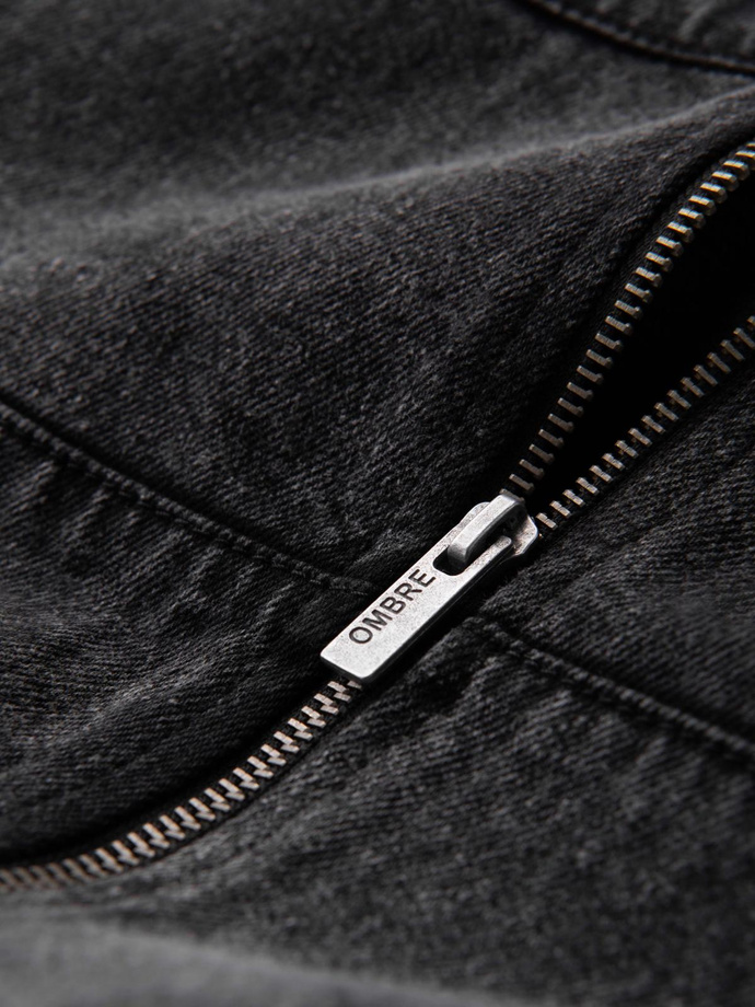 Jachetă bomber din denim pentru bărbați cu efect de spălare cu pietre - negru V2 OM-JADJ-0163