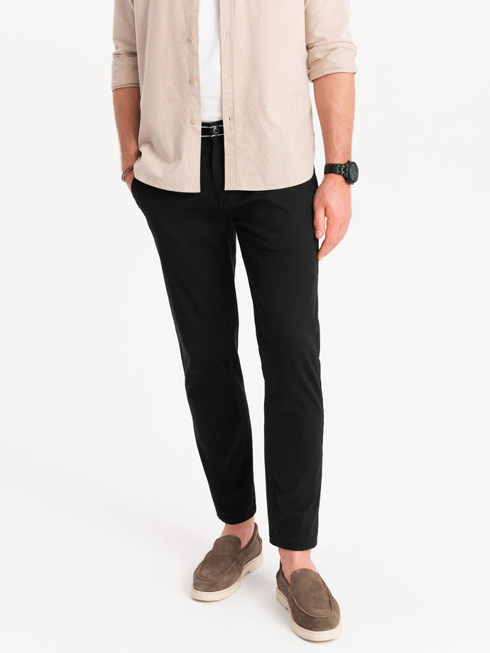 Pantaloni chino pentru bărbați cu talie decorativă - negru V1 OM-PACP-0118
