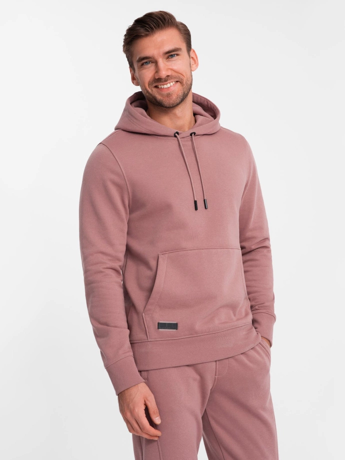 BASIC men's tracksuit set kangaroo sweatshirt + joggers - dark pink V4