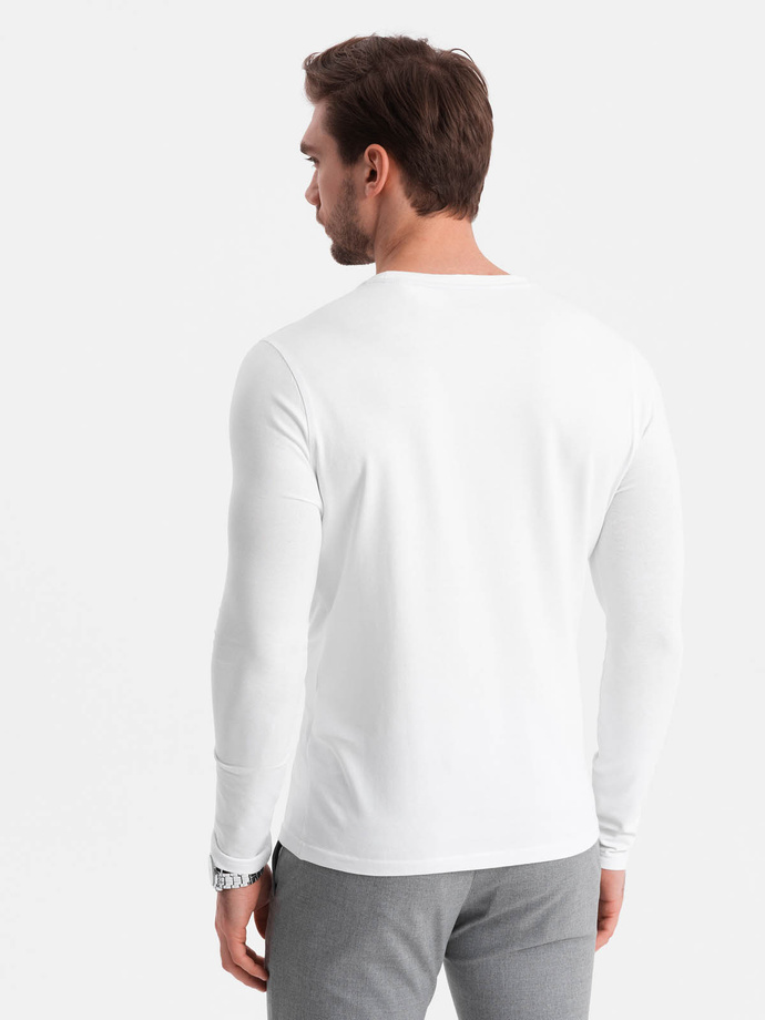 Pánský dlouhý rukáv s kulatým výstřihem - bílý V1 OM-LSCL-0102