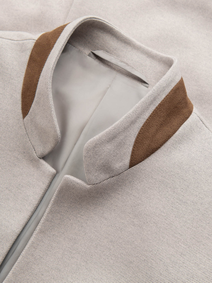 Pánska melanžová bunda z umelého hodvábu so stojačikom - béžová melanž V3 OM-BLZB-0131